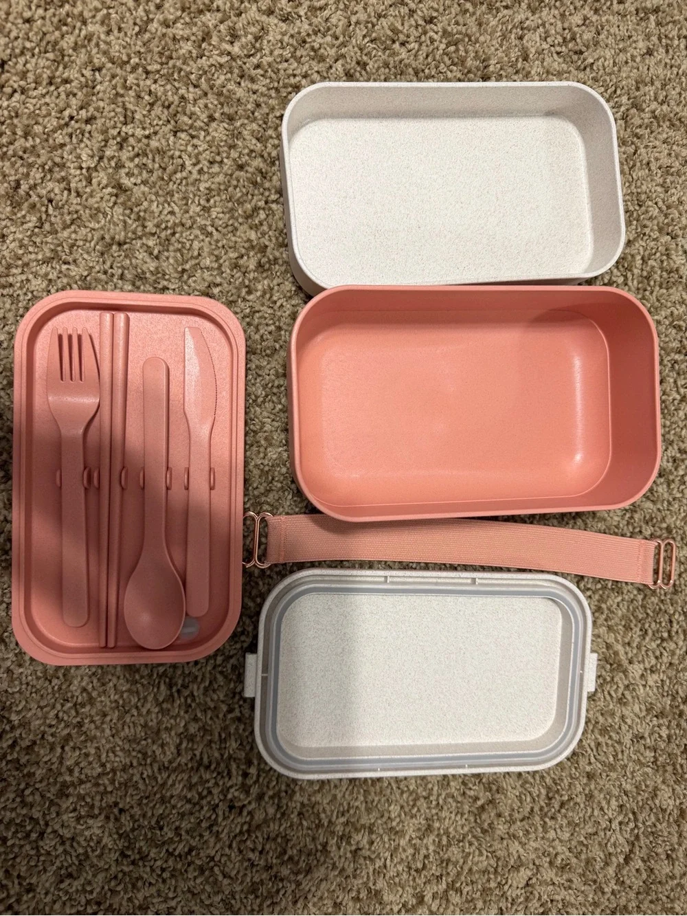 Double-Compartment Food Storage Box in White and Pink